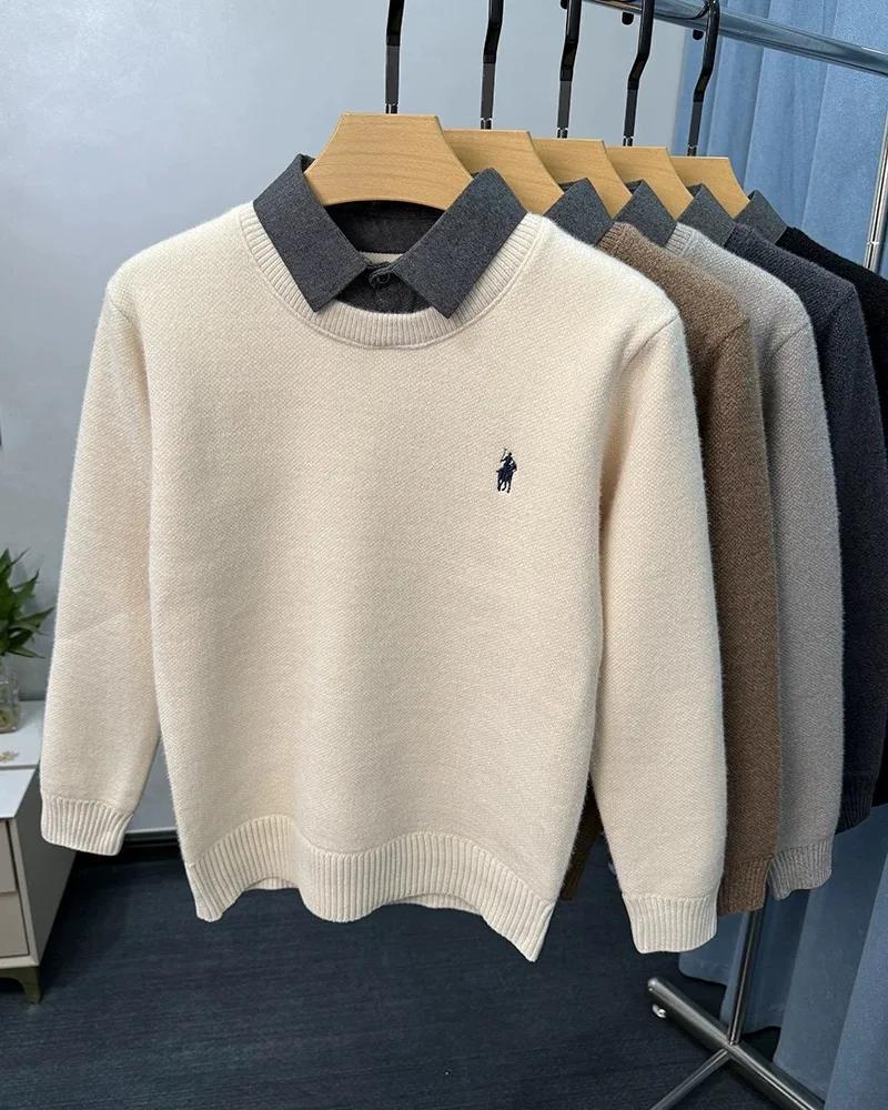 Suéter de cuello de camisa de moda de alta calidad marca de diseñador de alta gama exquisito bordado de pony Paul suéter de punto engrosado y cálido para hombres