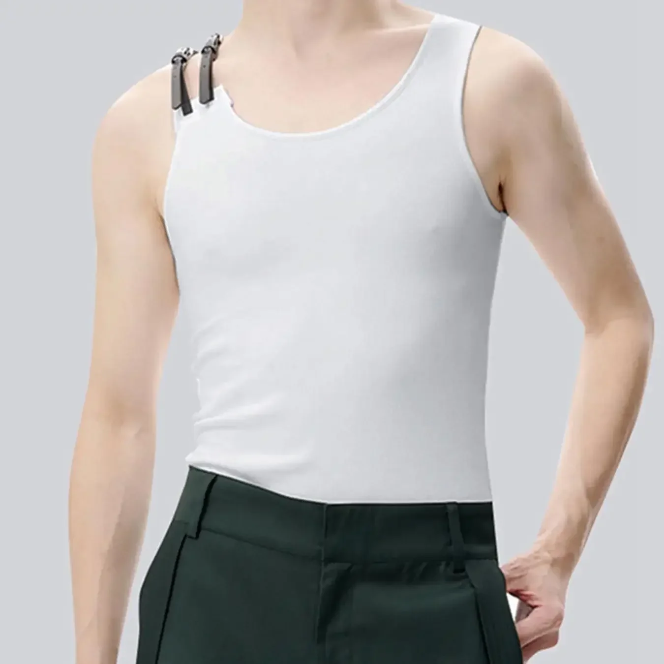 

Slim Fit Vest for Trendy Men Adjustable Shoulder Strap Design Internet Celebrity Base Shirt Suspender Top for Men