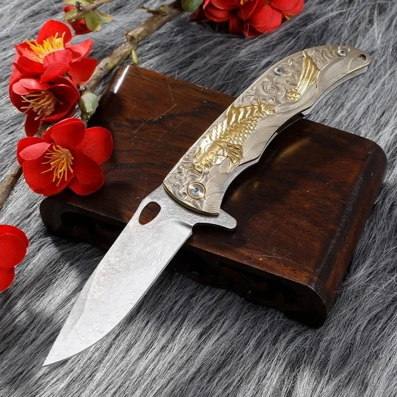 

Новый дамасский лезвие, складной карманный нож для кемпинга, выживания, пешего туризма, тактический охотничий портативный универсальный нож для фруктов, EDC инструмент, ножи