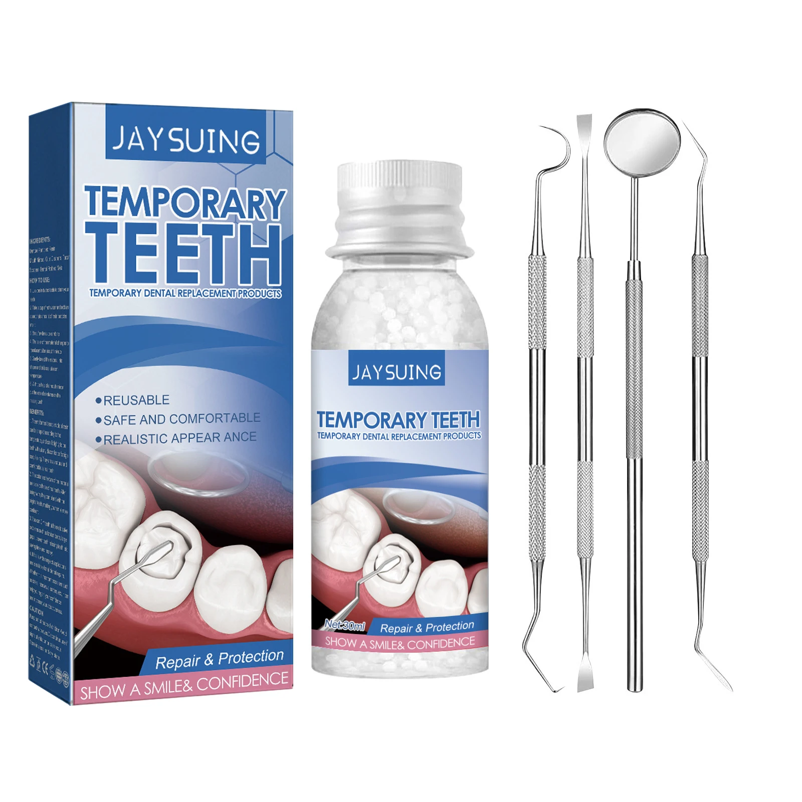 

Dental Prosthesis Repair Kit Moldable False Teeth Gum Cleaning Tools Mouth Mirror Probe Tartar Scraper Tooth Replacement Product