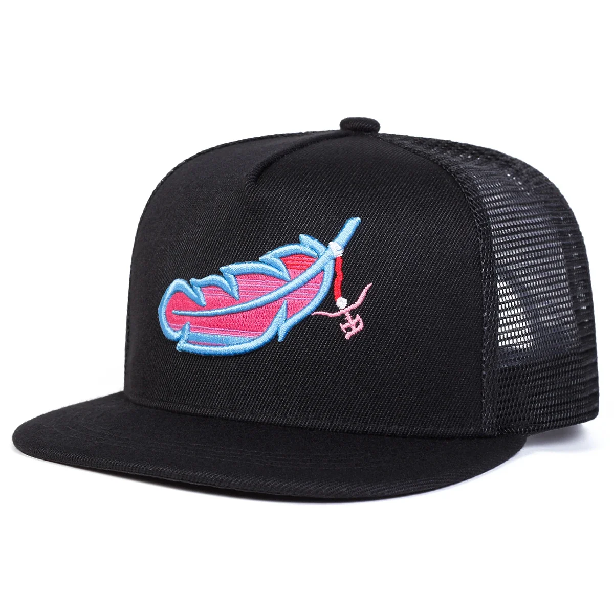 Unisex Colorful Feather Embroidery Hip-hop Net Hats Spring Summer Outdoor Adjustable Casual Baseball Caps Sunscreen Hats