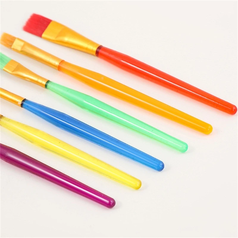 6 個のキャンディーカラーペイントブラシファイン/フラットチップ、プラスチックペイントブラシ子供ペイントブラシアクリル水彩画ドロップシップ用