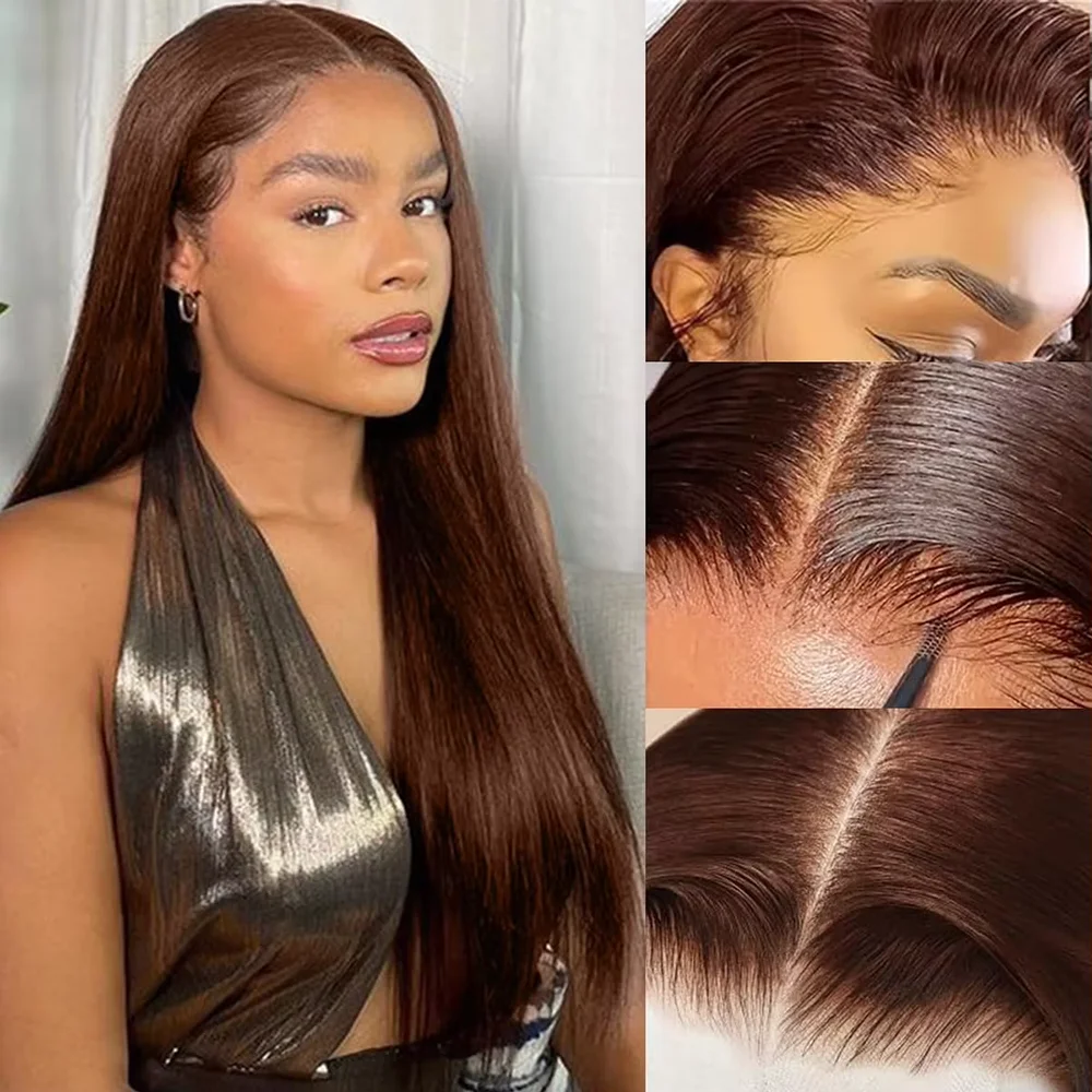 220 Density Straight 13x4 Lace Front Chocolate Brown Wig Human Hair 13x6 Transparent HD Lace Frontal Brazilian Pre Plucked Wigs For Women