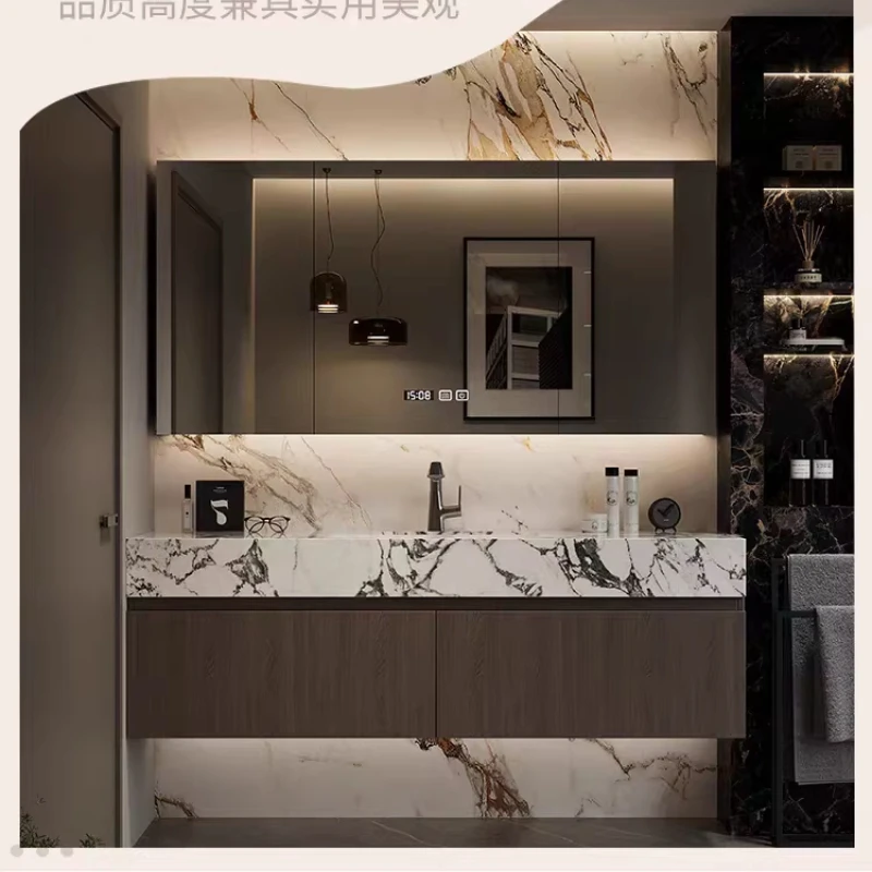 

Rock slab bathroom cabinet combination toilet double basin washstand integrated basin cabinet combination