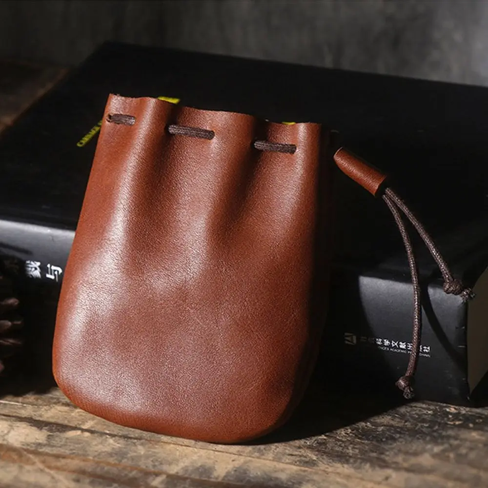 Exquisite Leather Coin Pouch Drawstring Strap Multicolour Wallet Purse Travel