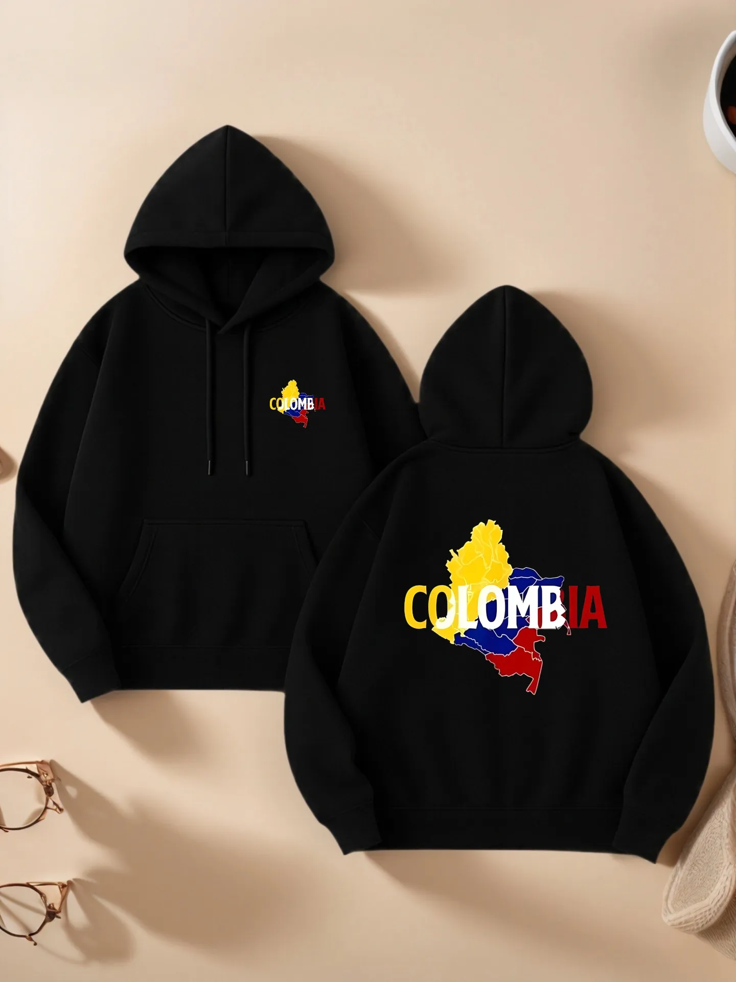 

Graphic Hoodie Women, Colombia - Print Aesthetic Design, Casual Everyday Wear, Cotton Blend, For Teens