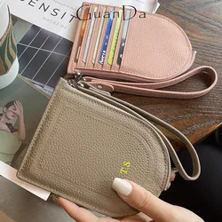 Genuine Leather Card Holder Custom Letters Fashion Card Wallet Zip Slim Casual Coin Purse Thin Cowhide Luxury Designer Handbag