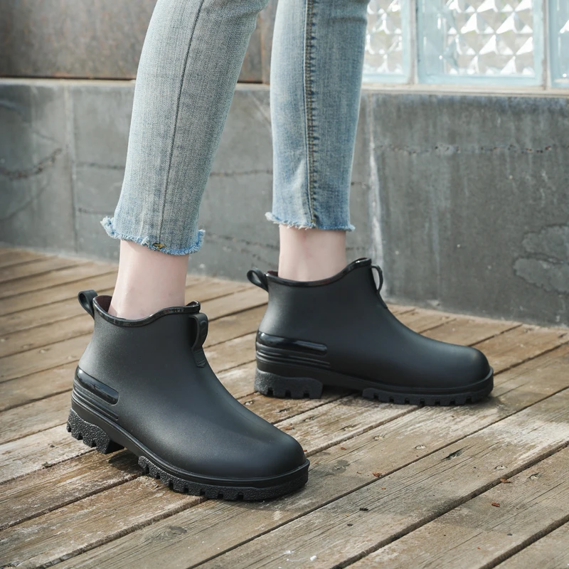 Low cut anti slip women's rain boots PVC black waterproof rain boots short tube garden shoes fashionable water shoes for women