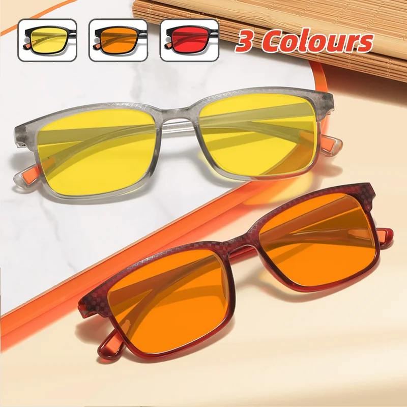 

Fashion Square-Frame Night Vision Glasses (Non-Prescription) UV400 Protection Orange and Red Lenses Anti Blue Light Goggles