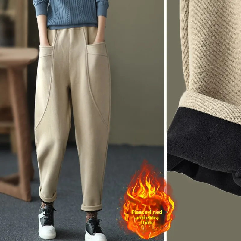 

Женские повседневные спортивные штаны на подкладке Fce, длинные брюки Harlan Sle с высокой талией, зимняя мода, универсальная смесь хлопка