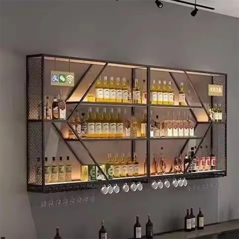 Whisky Salon Storage Wine Rack Shelf Corner Hanging Metal Buffet Wine Cabinets Commercial Cremalheira De Vinho Club Furniture