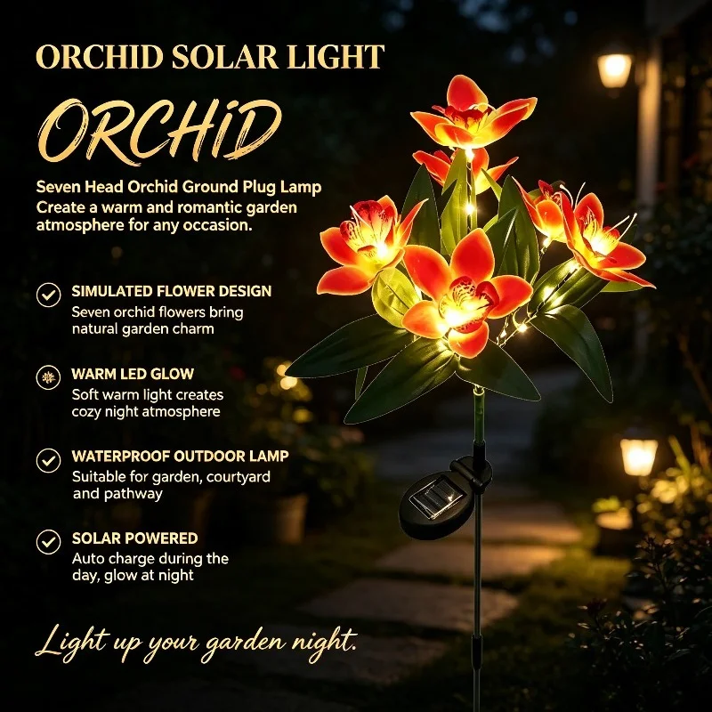 Simulated Flower Seven Head Solar Orchid Ground Plug Light Waterproof LED Courtyard Landscape Light Suitable for Garden Courtyar