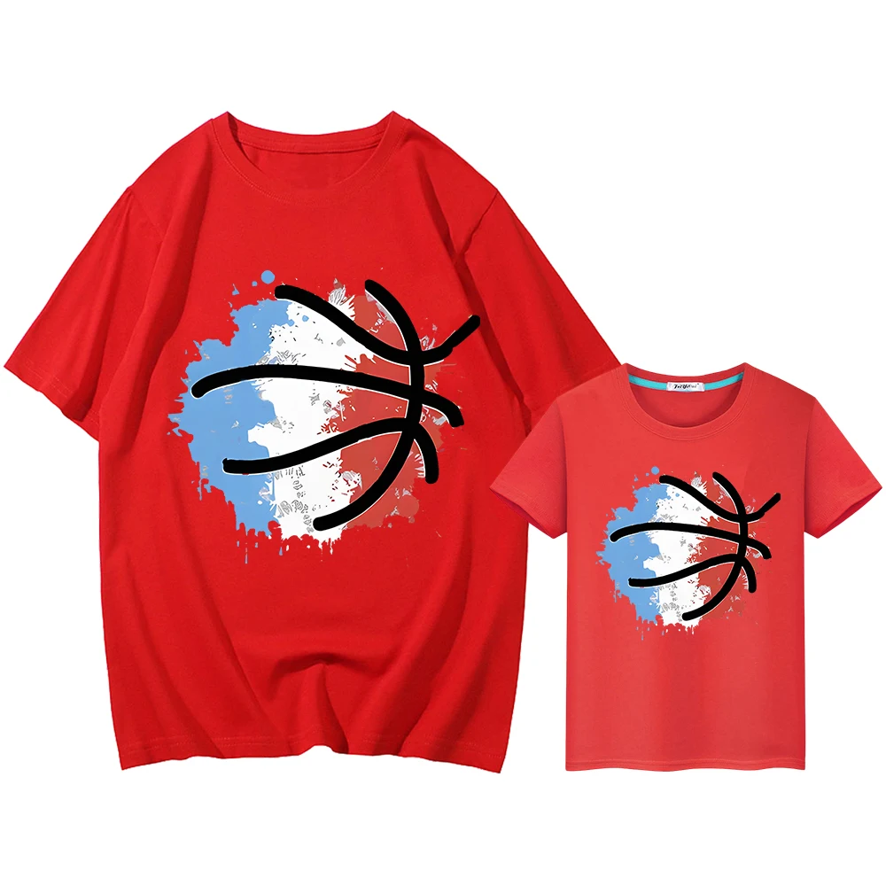 mom and daughter matching clothes Basketball Print t shirt for kids boy 10years 100%Cotton girls Short Men women anime Tops y2k