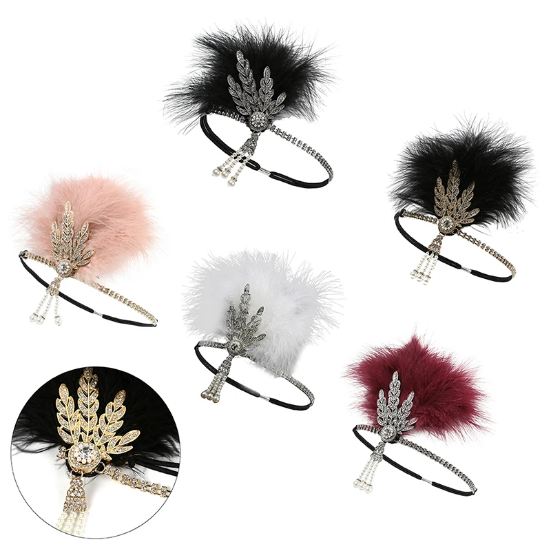 Feather Flapper Headband para mulheres, cocar, traje vintage, festa Hairband