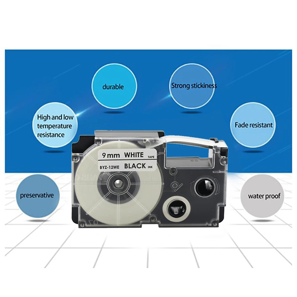 Cinta de etiquetas térmica para impresora CASIO, 6 piezas, 9mm, KL-120, KL-E300, KL-60, KL750B, KL820, KL750, KL7200