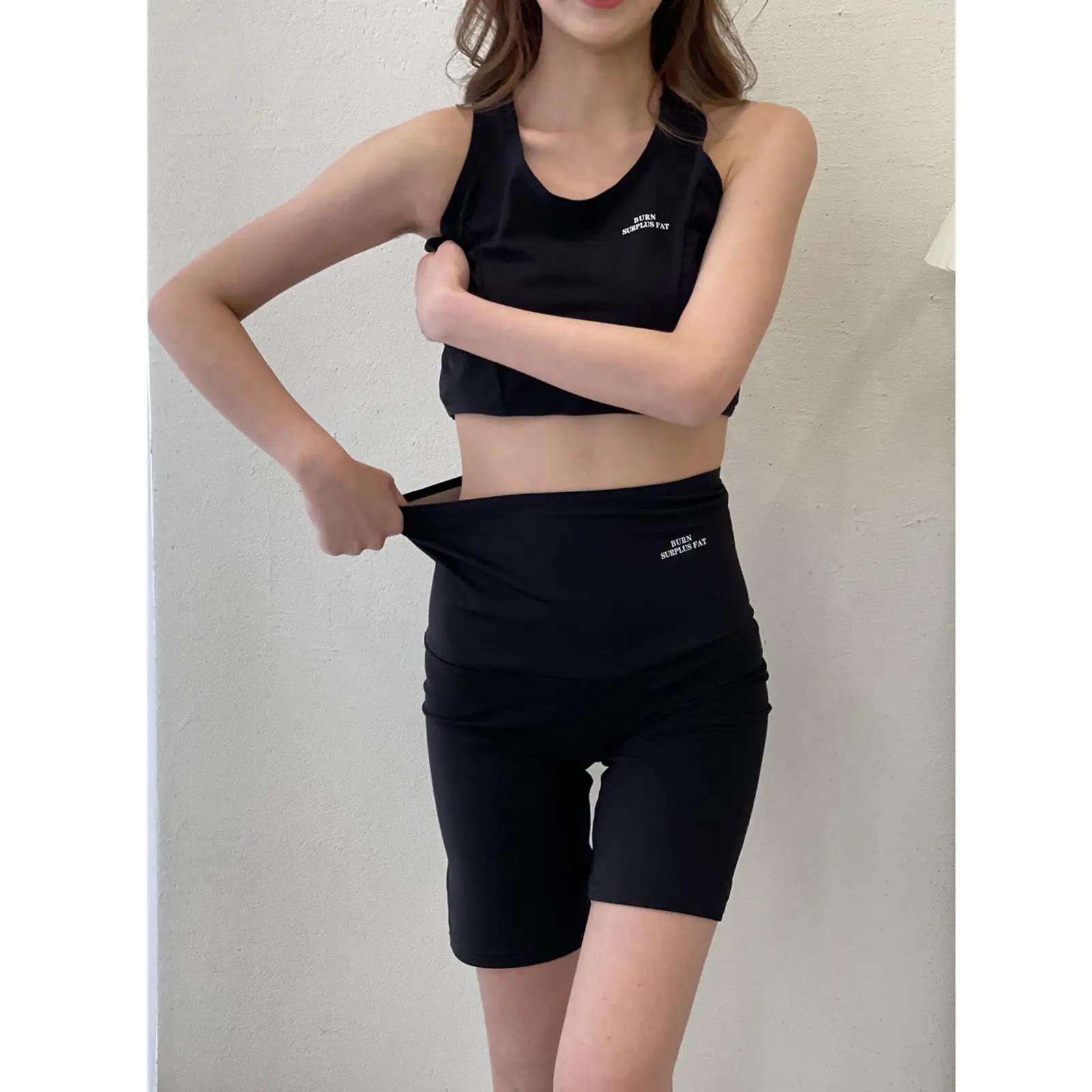 プレミアムサウナスーツ フィットネス発汗クロップトップタンクベスト ヨガスウェットショーツ ハーフパンツ サーマルウエストトナー