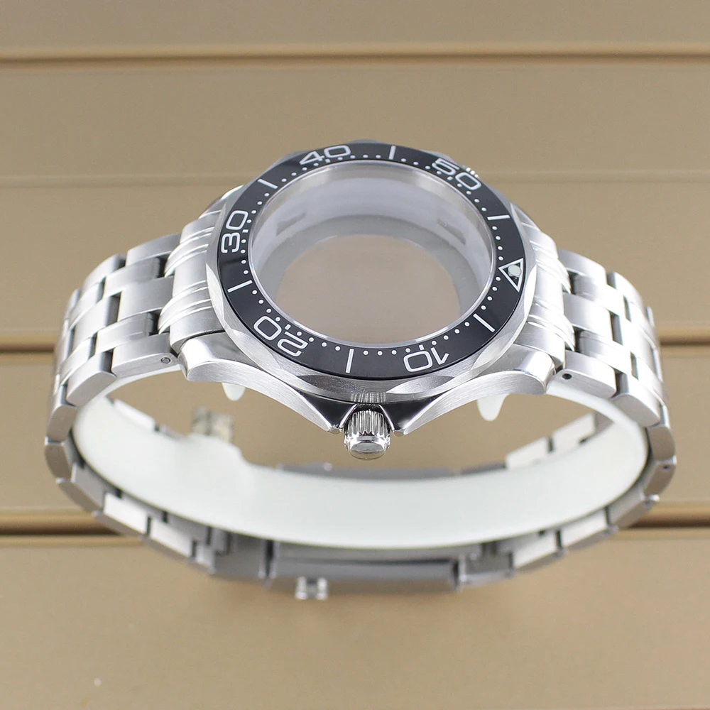 41 مللي متر 100 متر مقاوم للماء ساعة اكسسوارات الياقوت الزجاج ل سيماستر NH34 NH35 NH36 NH72 حركة للطي مشبك حزام ساعة اليد