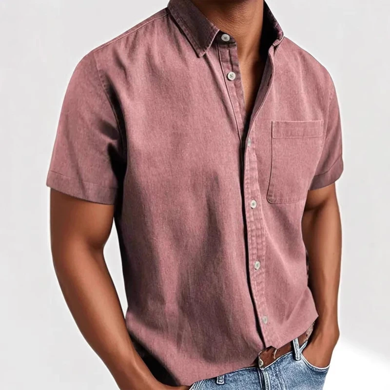 

Summer Lapel Solid Color New Pocket Single-breasted Shirt Men's Short-sleeved Shirt Top