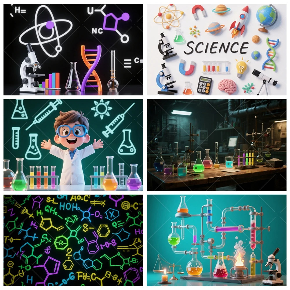 

Chemical Reagent Science Experiment Kids Birthday Party Banner Backdrop Custom Room Decor Teaching laboratory Custom Background