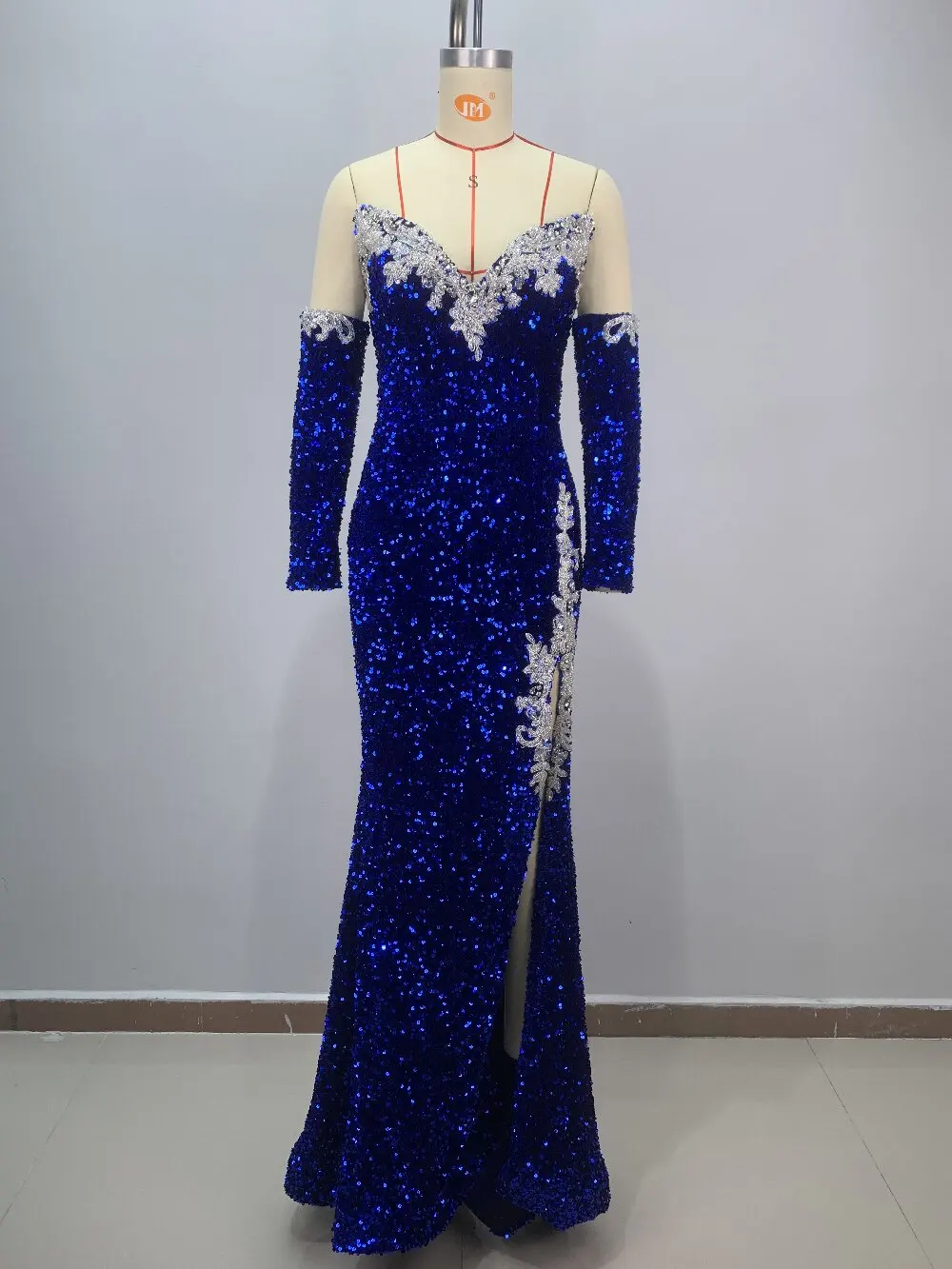 Sexy Deep V-neck Slit Blue Evening Party Gown Chic Women's Clothing Fashion Sequins Diamonds Beading Long Dress 72h Shipment