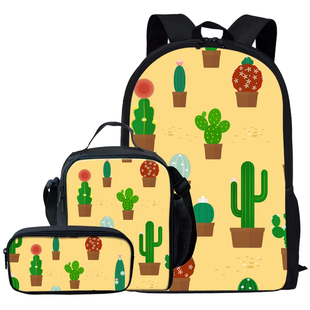 Plantas Tropicais Cacto Padrão Mochilas Escolares, Mochila Estudantil Elegante, Bolsas de Volta à Escola para Meninos e Meninas Adolescentes, criança, 3 peças por conjunto