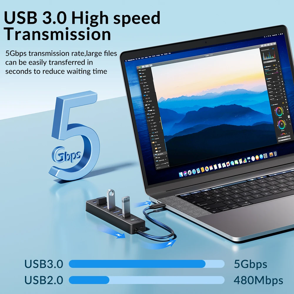 PHIXERO 7 Ports USB 3.0 HUB Type C 5Gbps High Speed Multi Splitter Ultra-Slim OTG Adapter For PC Pro Laptop Accessories Macbook