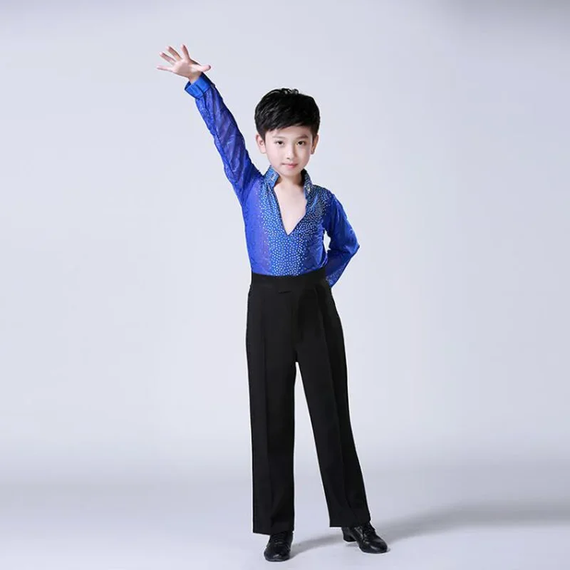 New Boys Blue Green Latin Salsa Dancing Costumes Kids Ballroom Performance Party Dance wear tops+Pants vestido de baile latino