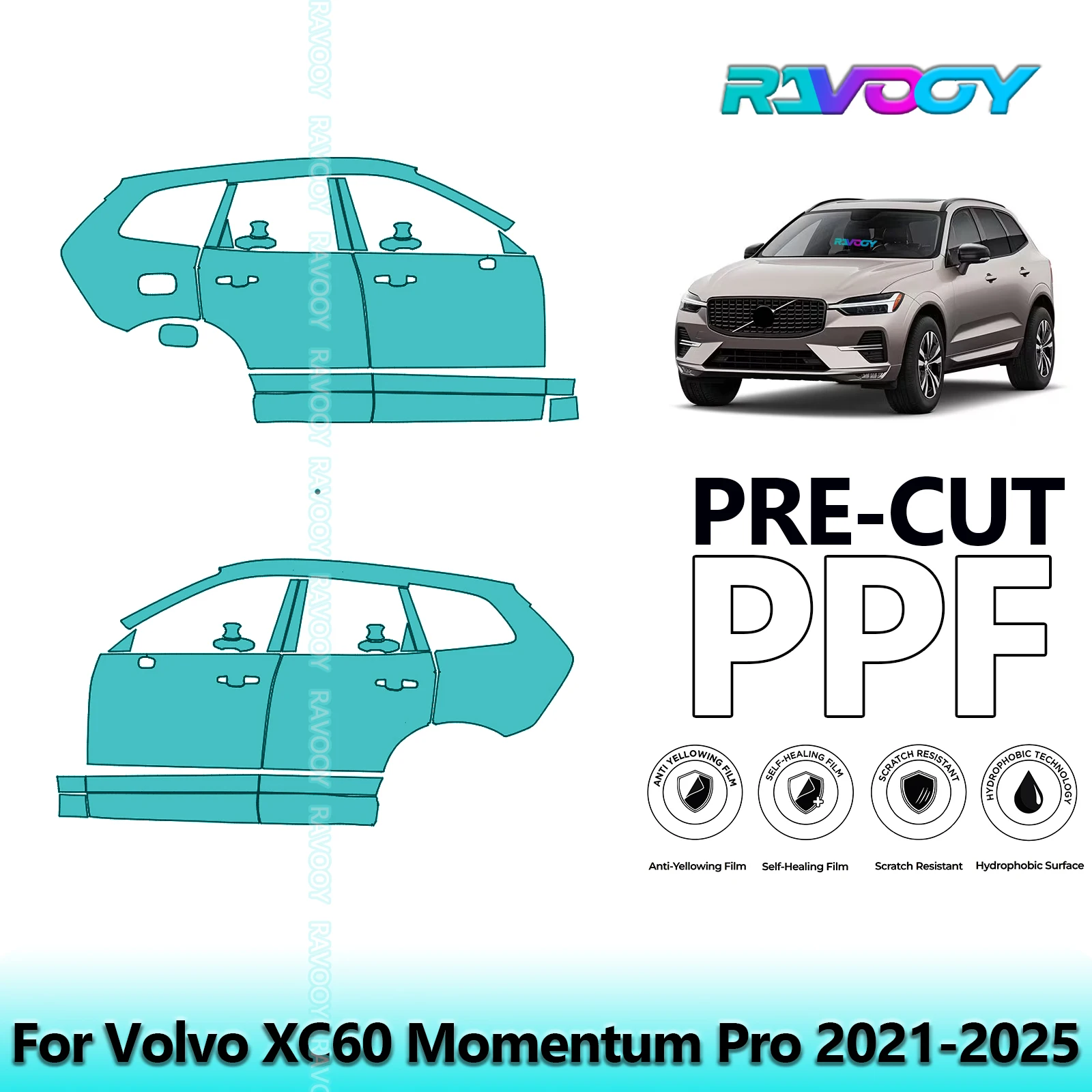 

For Volvo XC60 Momentum Pro 2021-2025 8.5mil Clear Matte Pre-Cut PPF Door & A/B Pillar Kit TPU Paint Protection Film Set