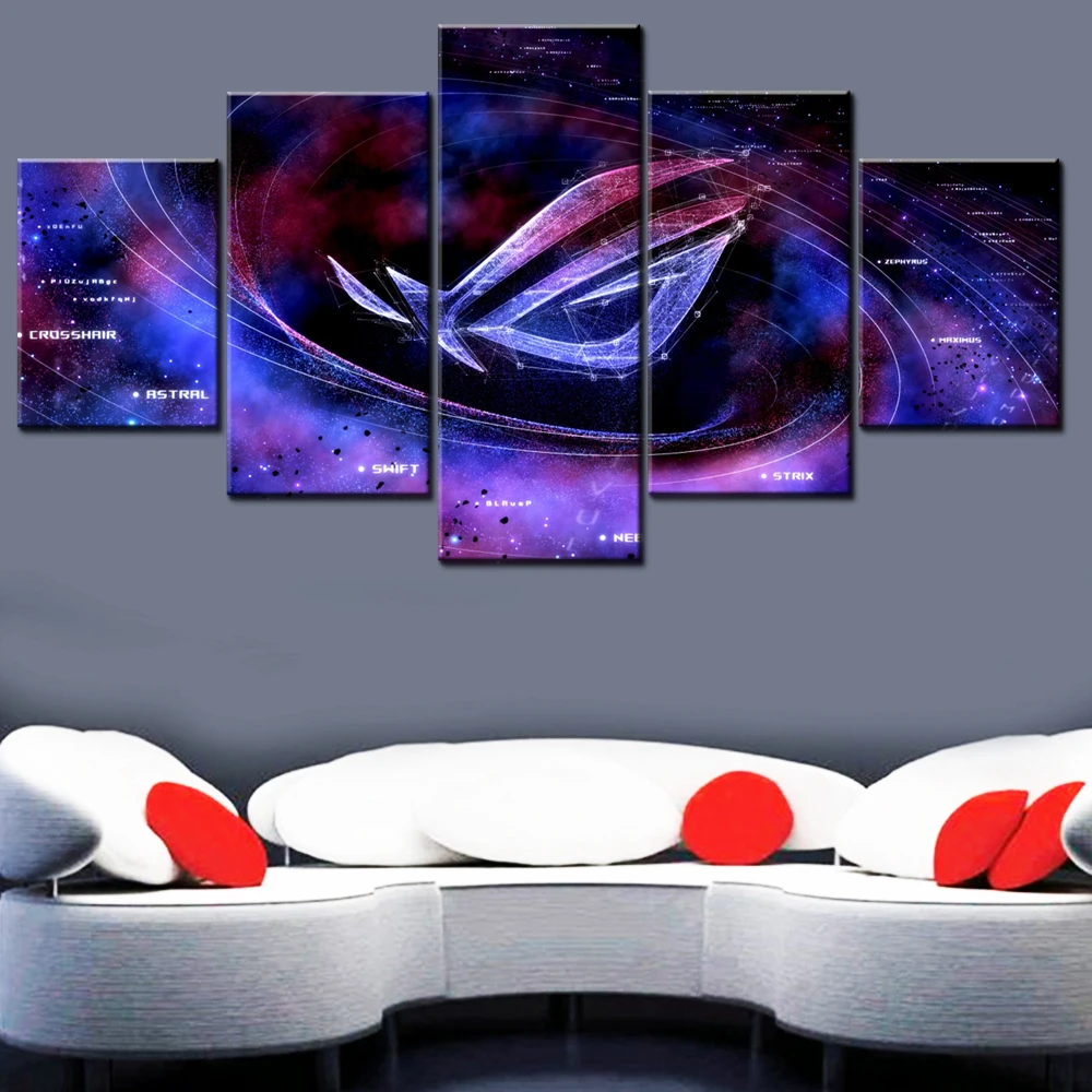 

5 Pieces Canvas Wall Arts Poster Painting Technology ASUS ROG Supernova Wallpaper Home Decor Picture Printing Living Room Mural