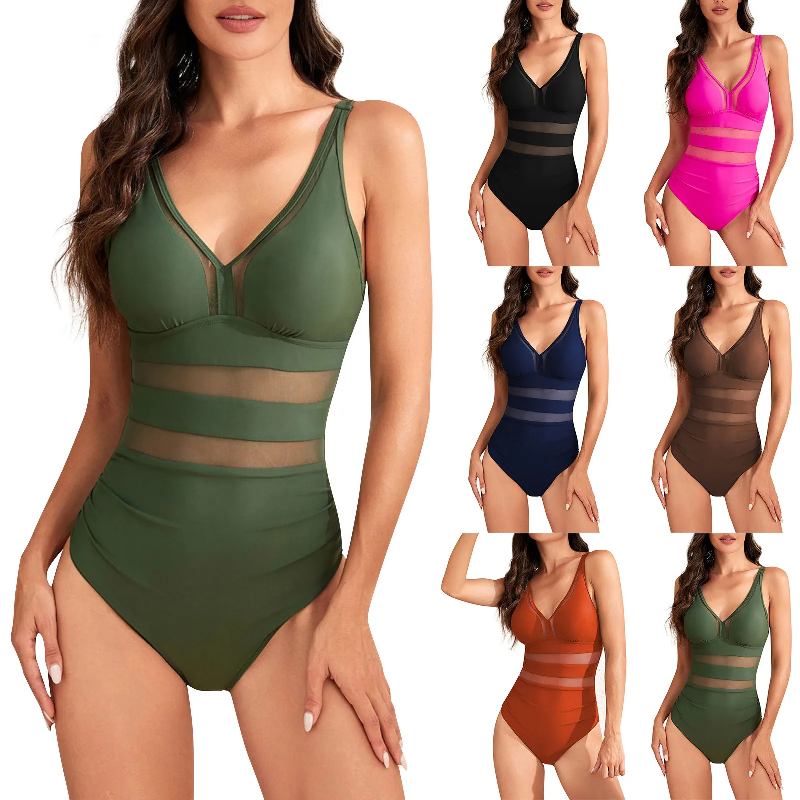 Biquinis Feminino TendêNcia 2024 Women\'S One-Piece Sexy Mesh Mesh Hollow Out Solid Color With Bra Pad No Steel Bra Swimsuit