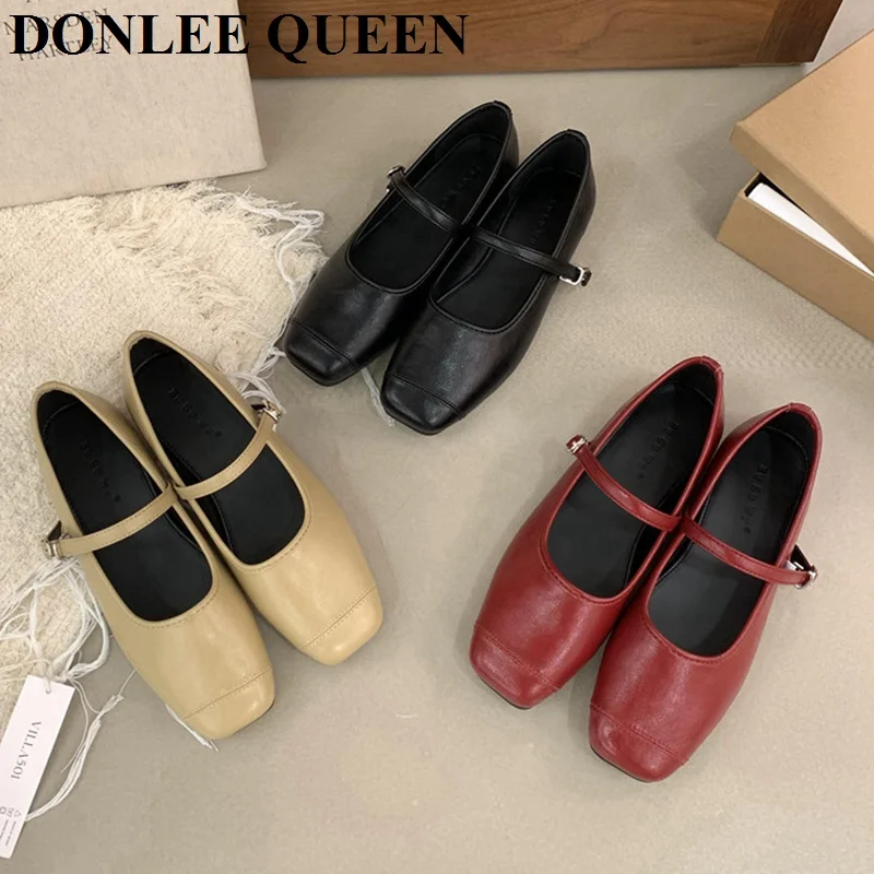 

2025 Women Mary Jane Flat Shoes Fashion Buckle Strap Female Autumn Footwear Square Toe Soft Sole Lady Lolita Shoes Casual Loafer