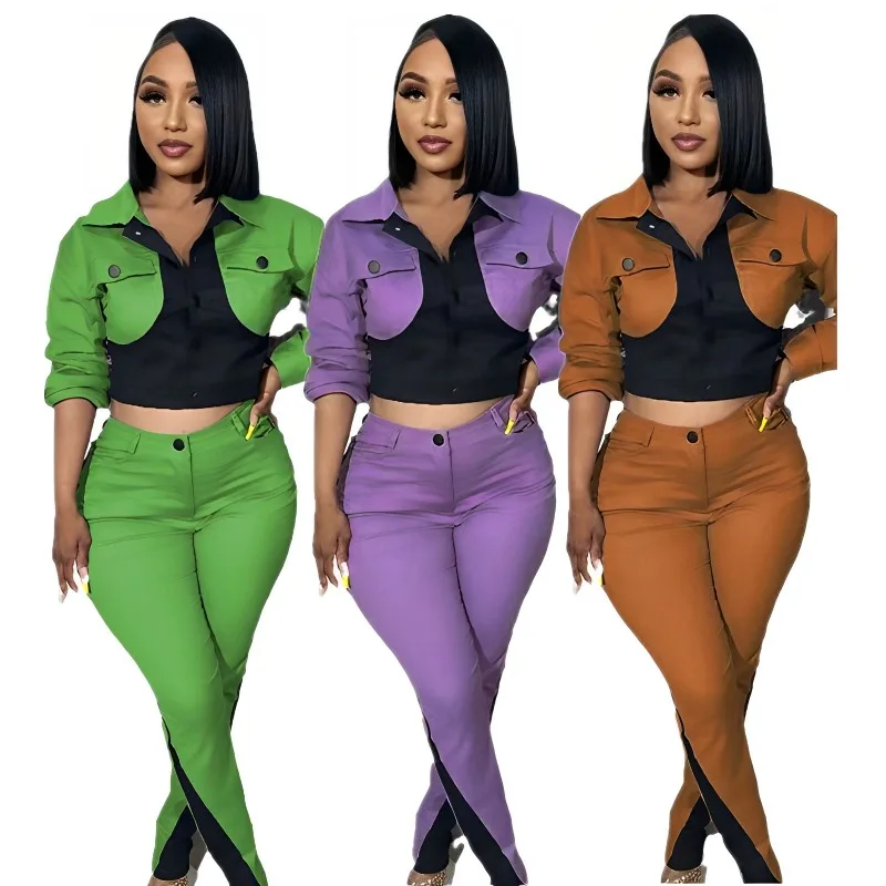 XTOCEAN 2025 Nieuwe Mode Vrouwen Casual Sport Stiksels Contrast Kleur Lange Mouw Broek Twee 2-delige Set Dagelijkse outfits