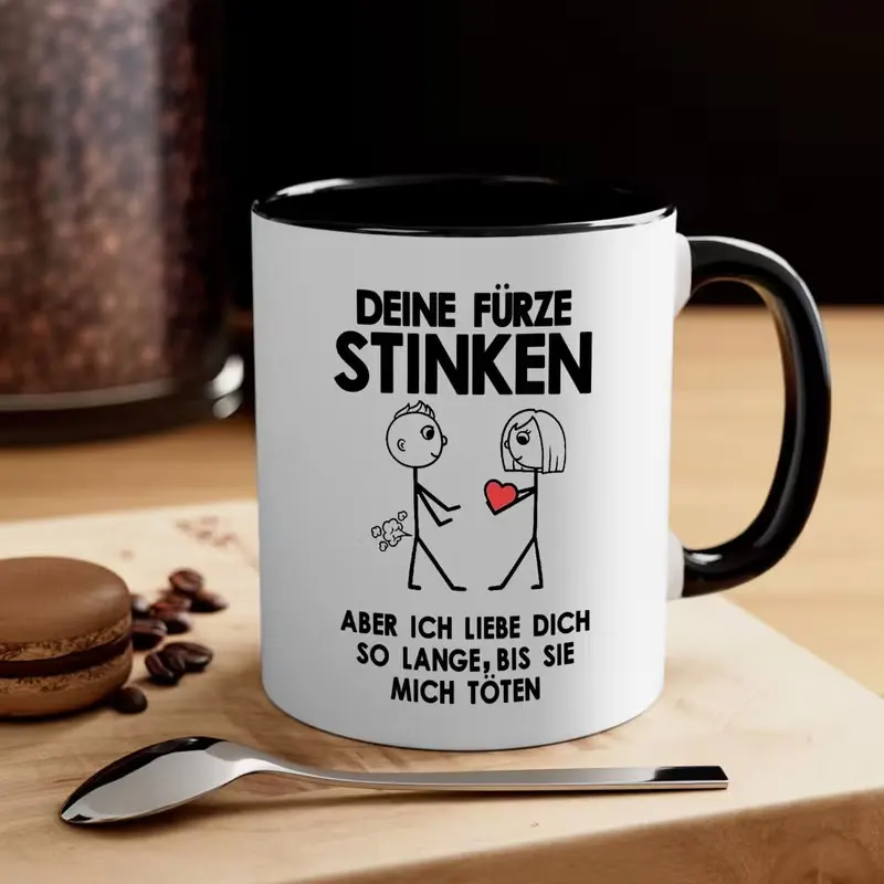 1 Piece 11-Ounce German Ceramic Coffee Mug with a Fun Stick-Shaped Pattern Design - 