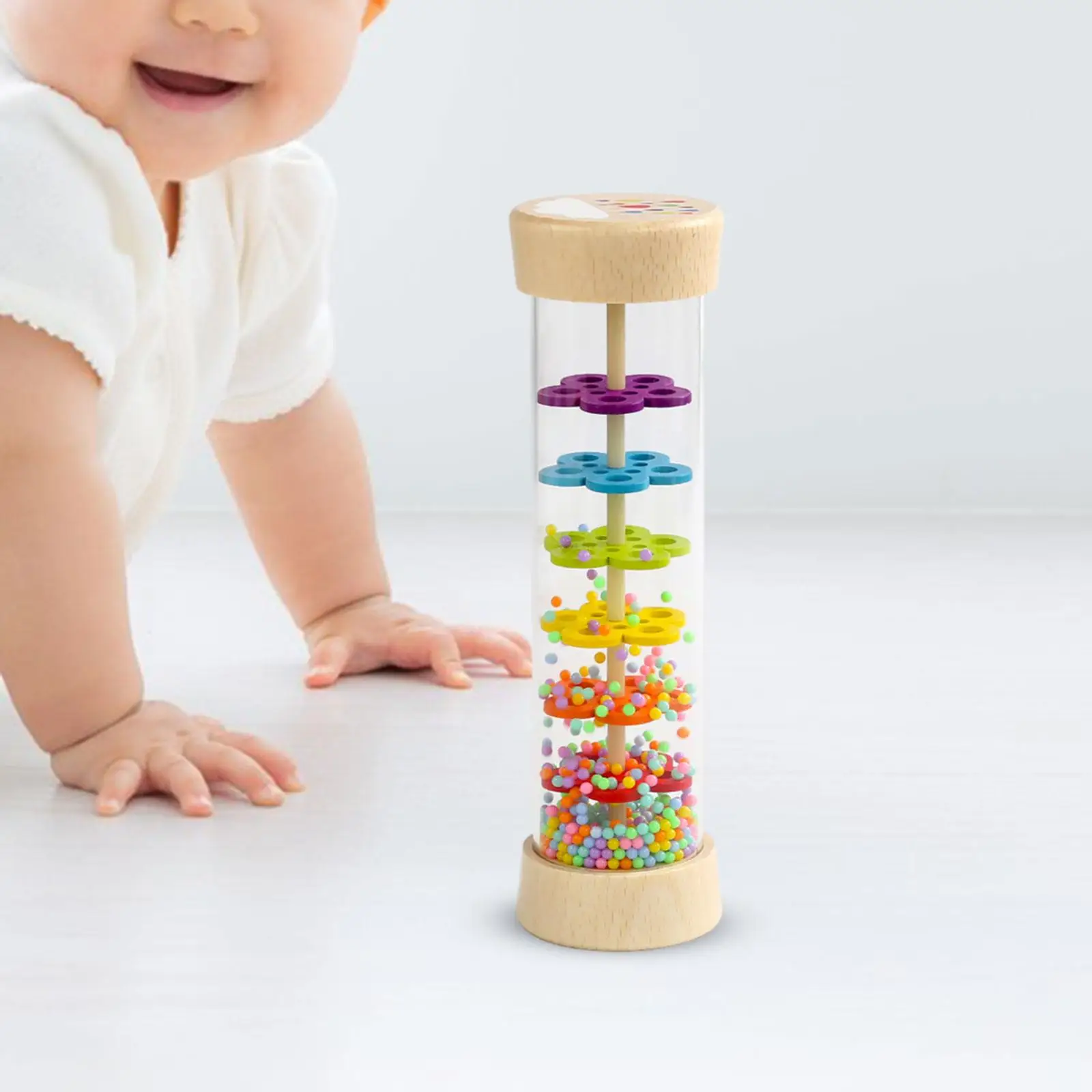 Rainmaker Colorful Beaded Raindrop Easy to Grip Activity Center Toy Musical Instrument for Airplane Toy Birthday Gift Baby