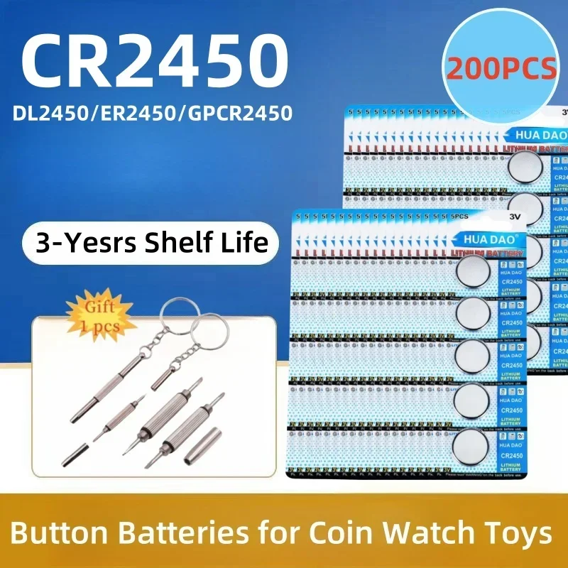 200PCS CR 2450 3V Lithium Rechargeable Batteries Replaced CR2450 DL2450 BR2450 For Remote Control Watch Button Coin Cell