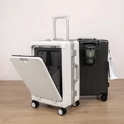 Multi functional front opening mount case, PC aluminum frame, password trolley case,20 inch universal wheel charging travel case