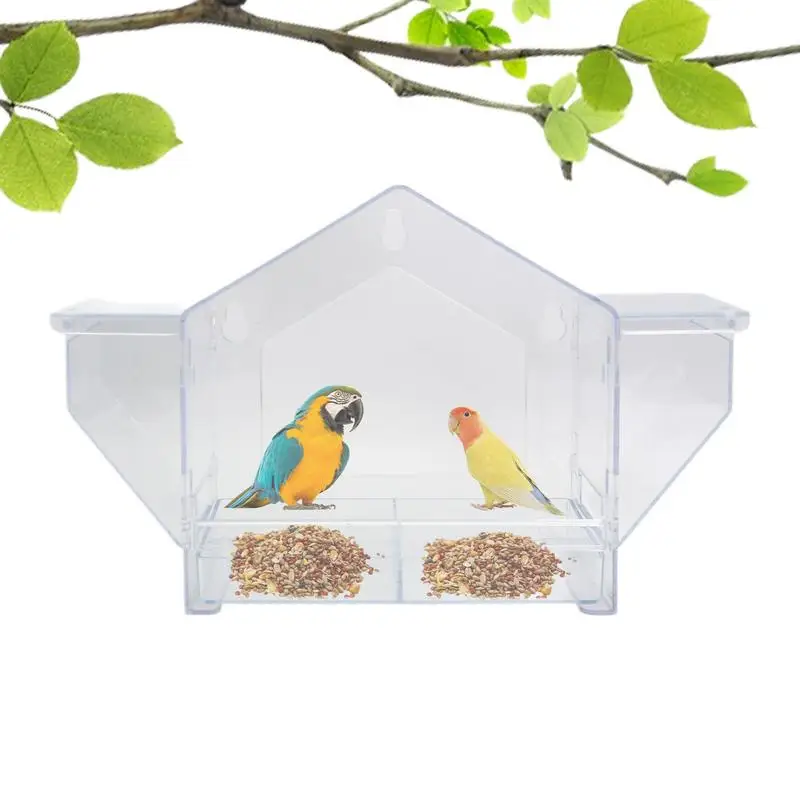 

Window Bird Feeder Clear Acrylic Horizontal Bird Feeder Double-Compartment Structure Pet Food Organizer For Parrot Sparrow
