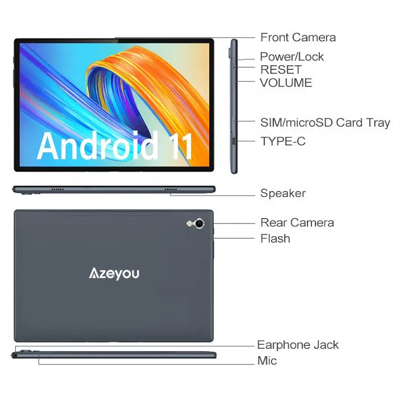 Vendite calde Type-C 10.1 POLLICI Android 11 Chiamate 4G Tablet 2 GB RAM 32 GB ROM SC7731 Quad-Core Doppia fotocamera 6000 mAh 1280 * 800 IPS