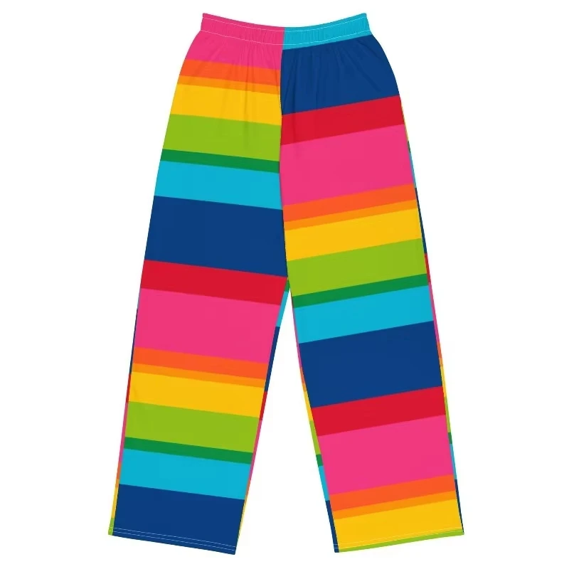 Asymmetric Rainbow Striped Wide Leg Pants Summer Children's Adult Couple's Versatile Dopamine Leisure Sports Vacation Pants Y2K