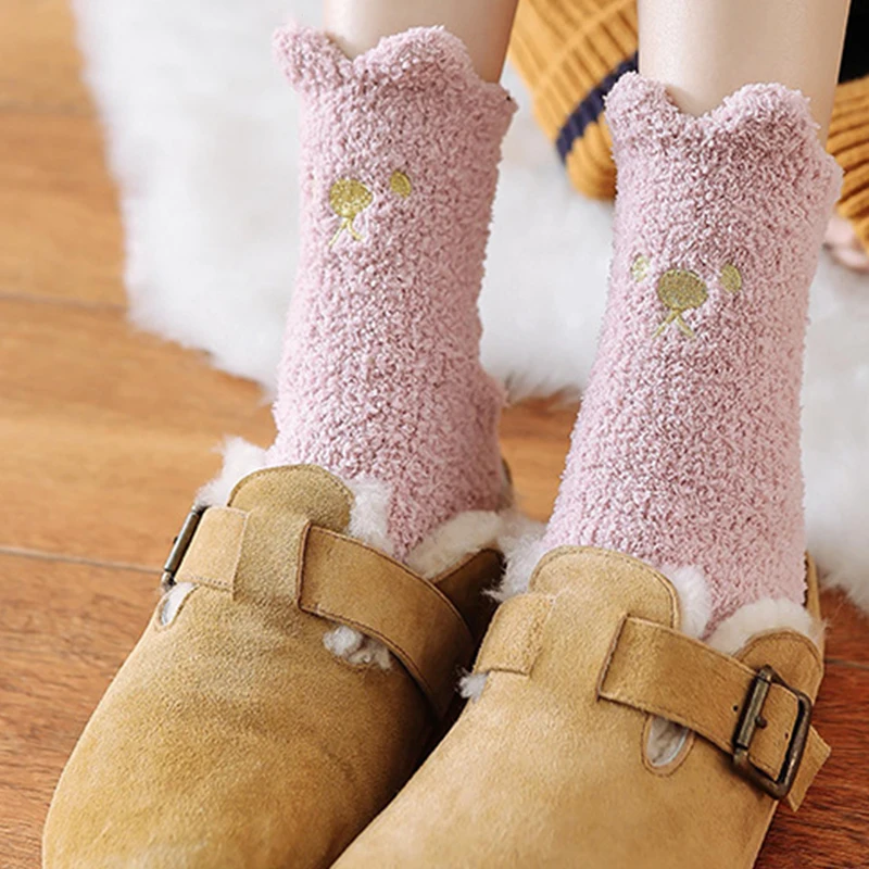 Super Soft and Warm Fluffy Foot Socks Mid-tube Plus Thickening Warm Coral Fleece Socks Female Winter Warm Lounge Slipper Socks