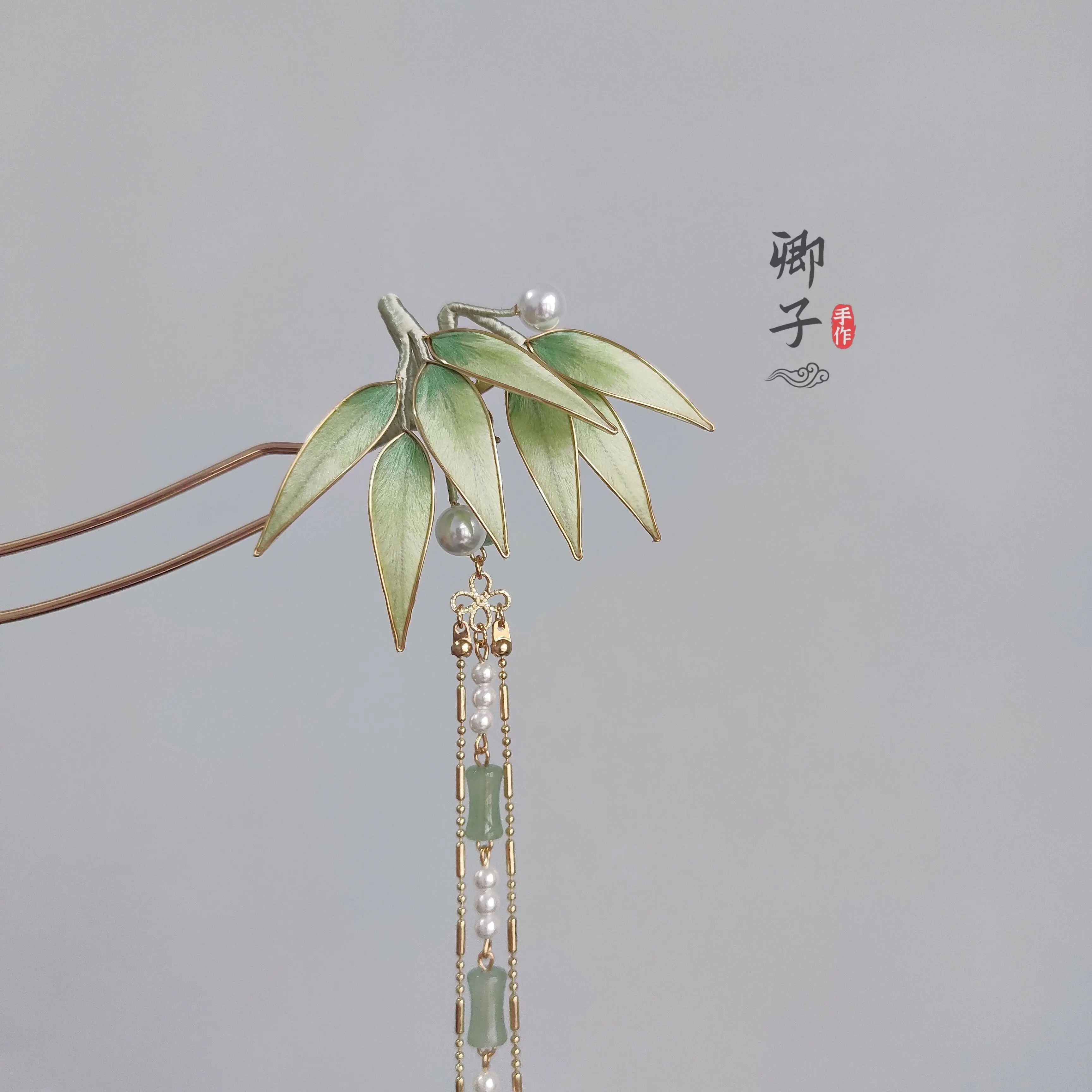 Original Exquisite High-end Filigree Velvet Flower Hair Stick, Bamboo Leaf Ancient Style Elegant Hairpin