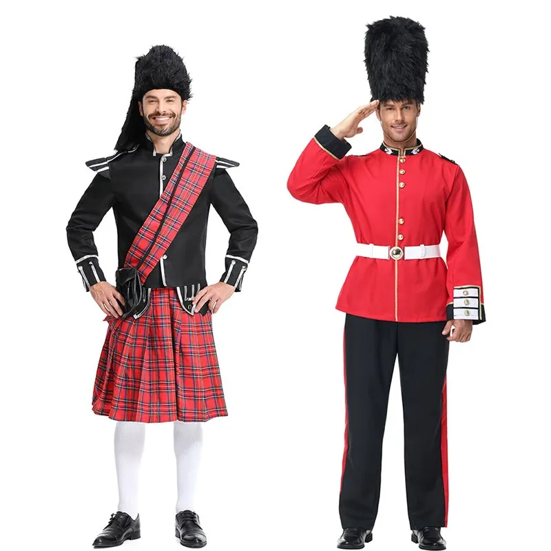 

Scottish Red Plaid High-Collar Soldier Costume Halloween Performance Outfit Ceremony Attire Women's Ethnic Stage Clothing