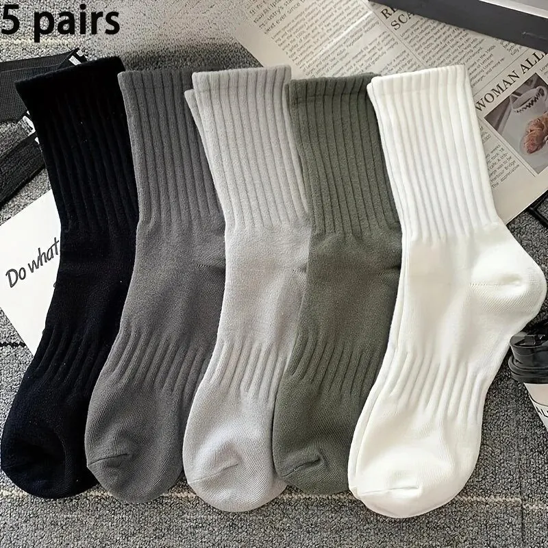 5 Pairs Men's High Rubber Band Waist Couple Mid Tube Sports Solid Socks Spring/Summer Basketball Socks Four Seasons