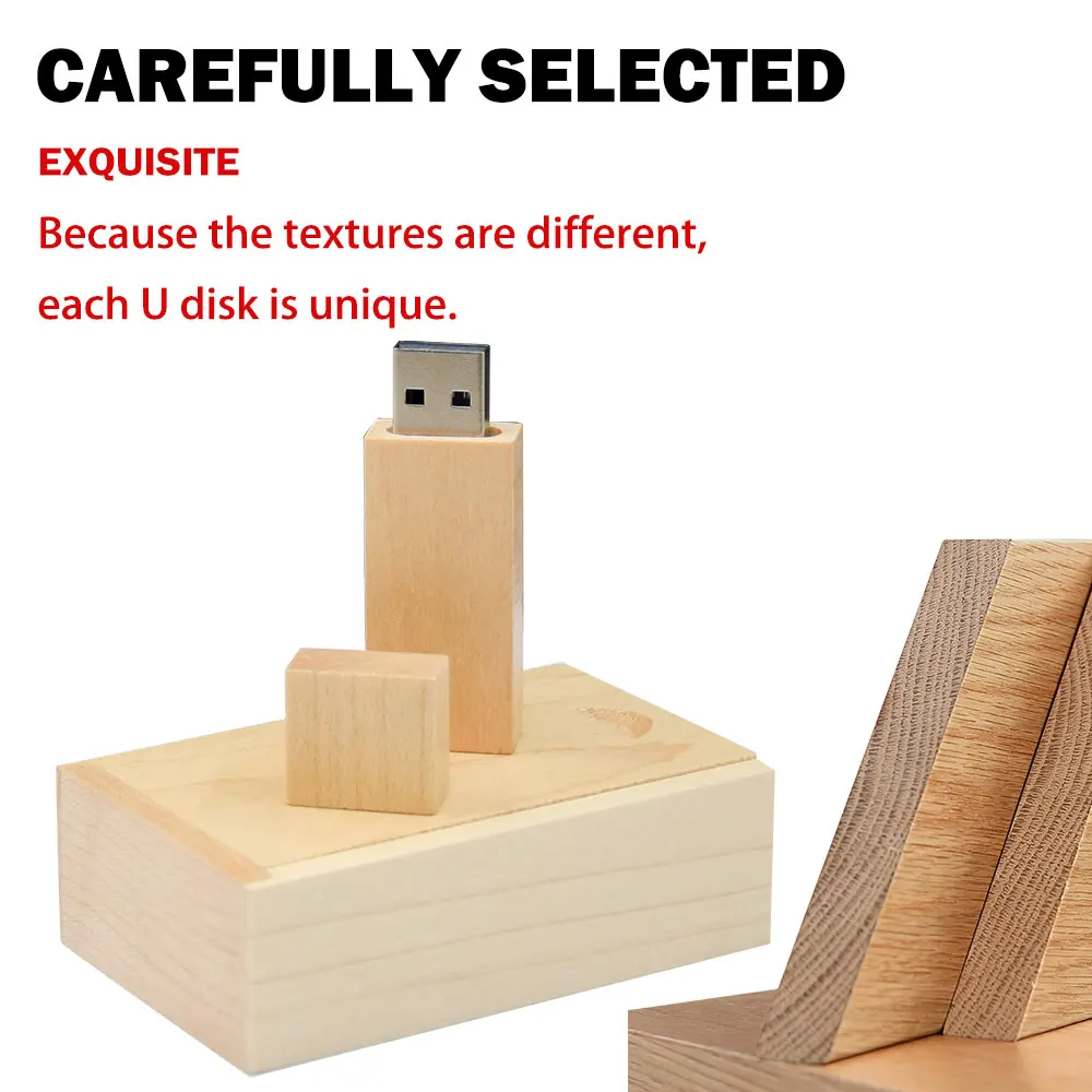 50PCS LOT ไม้ USB Flash Drive 128GB ฟรีโลโก้ที่กําหนดเอง Memory Stick 64GB ของขวัญสร้างสรรค์กล่อง Pendrive 32GB ความจุจริง U Disk
