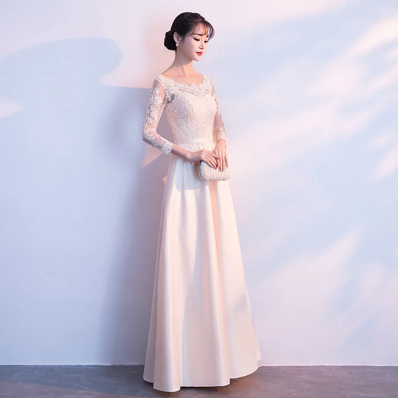 

2022 New Champagne Colour Wedding Boudoir Sister Sleeve Long Section Obvious Thin Evening Dress Long Dress Female