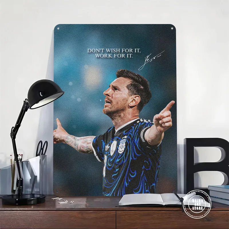 Lionel Messi Inspirational Quote Personalized 3D Textured Metal Poster Wall Art Vintage Tin Signs for Decoration Room Ornaments