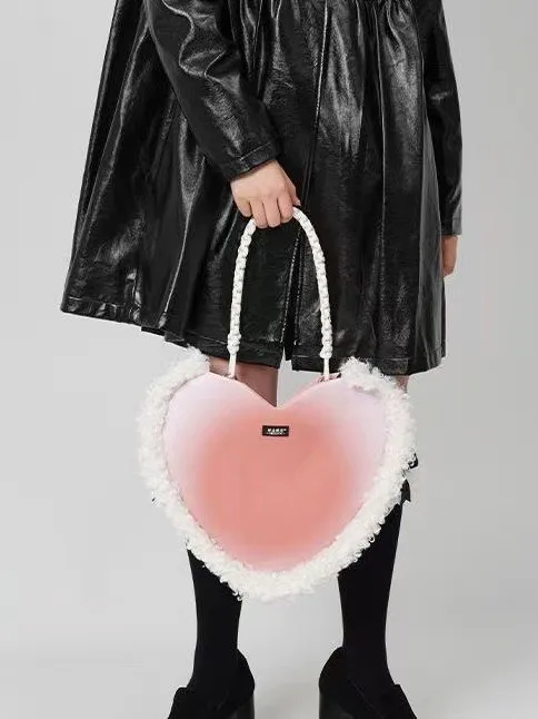 

New Trendy Women's Shoulder Bag Heart-shaped Personality Fur Bag Y2K Sweet Cool Spicy Girl Plush Pattern Armpit Crossbody Bag