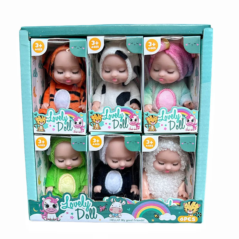 Groothandel Een set van 6 Simulatie Slaap Bjd Poppen Leuke Reborn Mini Pop Speelgoed Cartoon Diermodel Pop Speelgoed Kindercadeau ﻿