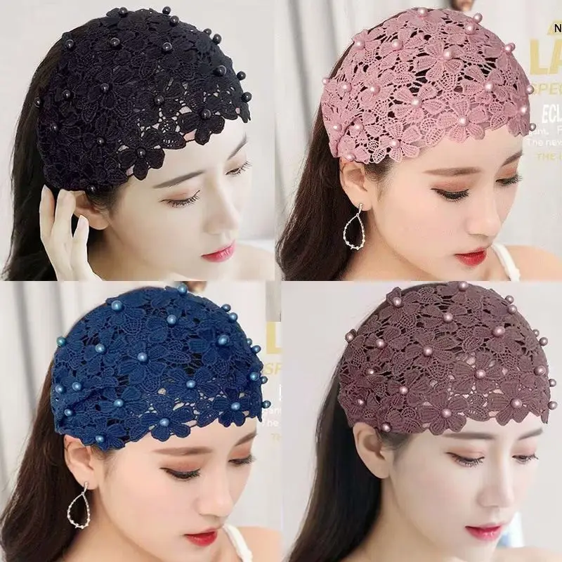 

Female Ladies 2026 New Headwear Lace Beads Hollowed Elastic Headband Wide Edge Hairbands Women's Trendy Hair Clips Headdress