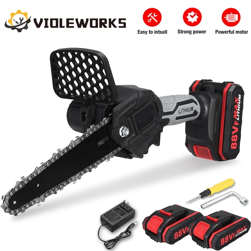 VIOLEWORKS 3000W 6 Inch 88VF Cordless Chain Saw Mini Handheld Pruning Saw Portable Woodworking Electric Saw Cutting Tool